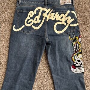 Ed Hardy Blue Straight Jeans with Signature Skull Design